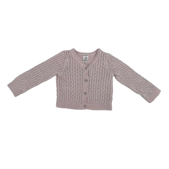 Carter’s Pink Silver Long Sleeve V-Neck Cardigan Sweater Size 18 Months Girl’s - Picture 1 of 5